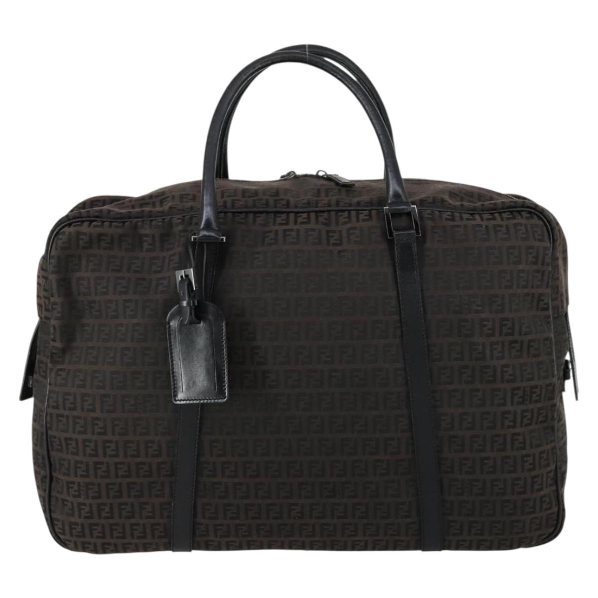 FENDI Zucchino Canvas Boston Bag Brown Black Auth am9942