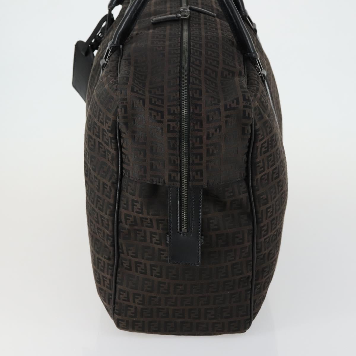 FENDI Zucchino Canvas Boston Bag Brown Black Auth am9942