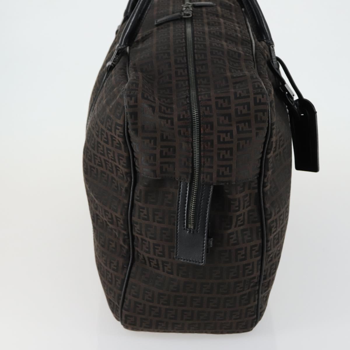FENDI Zucchino Canvas Boston Bag Brown Black Auth am9942