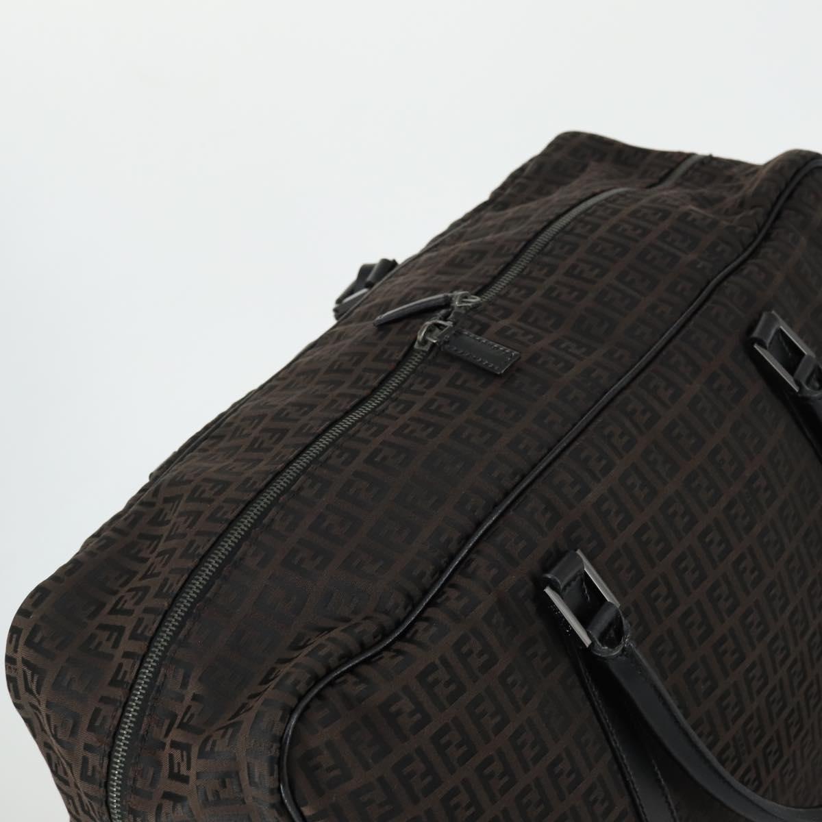 FENDI Zucchino Canvas Boston Bag Brown Black Auth am9942