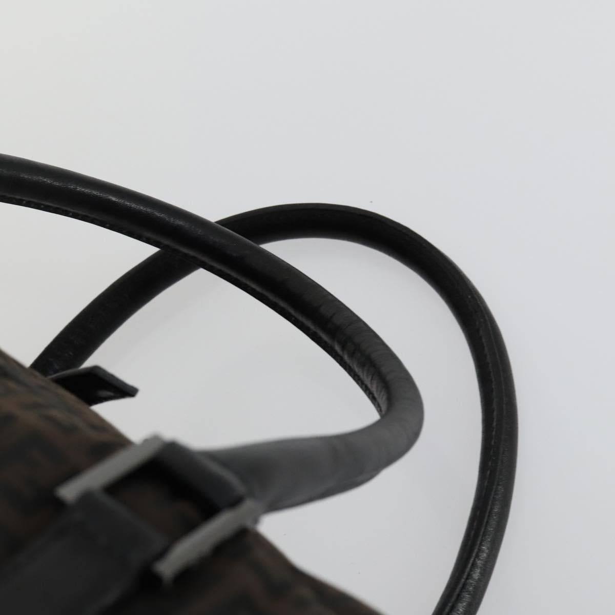 FENDI Zucchino Canvas Boston Bag Brown Black Auth am9942