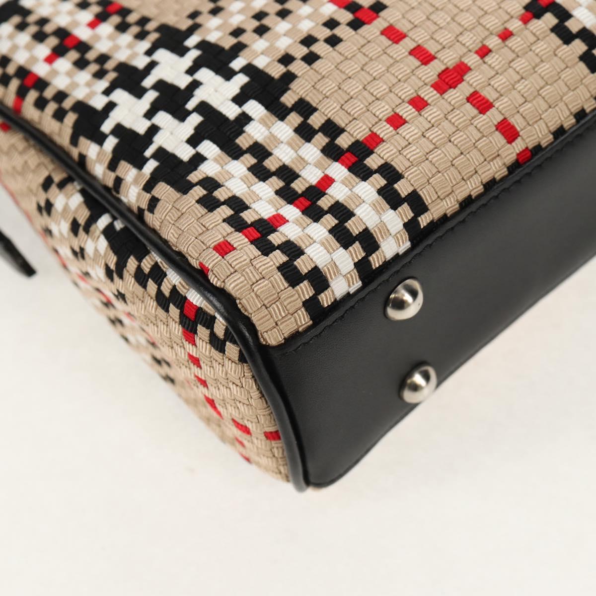 BURBERRY Nova Check Hand Bag Nylon Beige Silver Auth am9944V