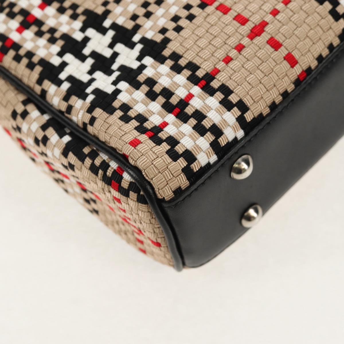 BURBERRY Nova Check Hand Bag Nylon Beige Silver Auth am9944V