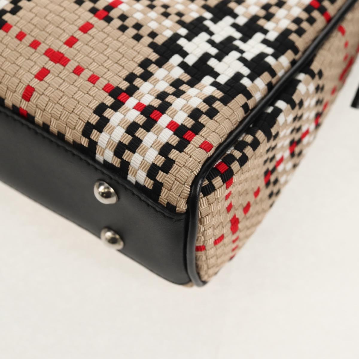 BURBERRY Nova Check Hand Bag Nylon Beige Silver Auth am9944V