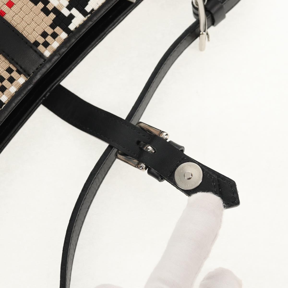 BURBERRY Nova Check Hand Bag Nylon Beige Silver Auth am9944V