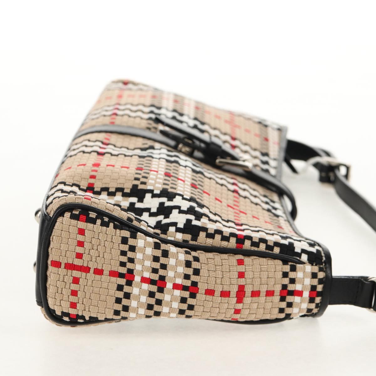 BURBERRY Nova Check Hand Bag Nylon Beige Silver Auth am9944V