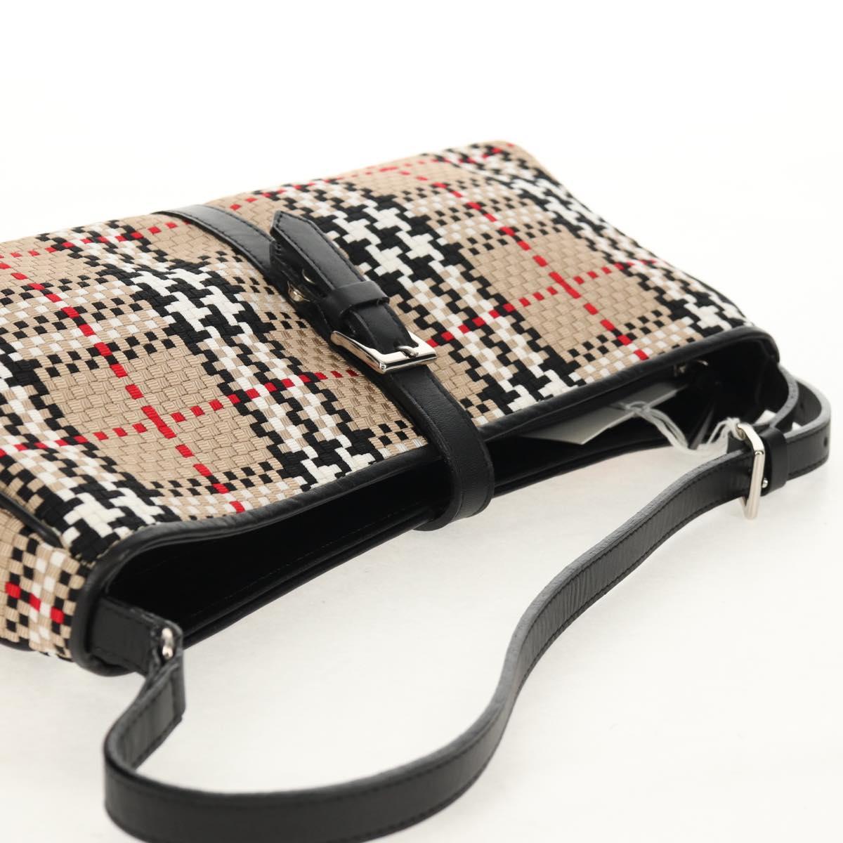 BURBERRY Nova Check Hand Bag Nylon Beige Silver Auth am9944V