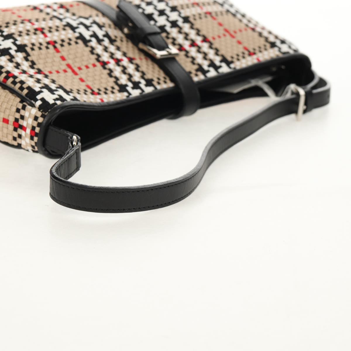 BURBERRY Nova Check Hand Bag Nylon Beige Silver Auth am9944V