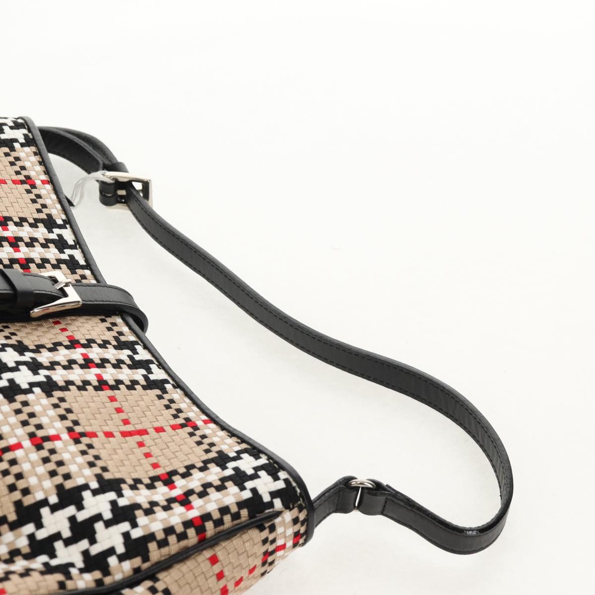 BURBERRY Nova Check Hand Bag Nylon Beige Silver Auth am9944V