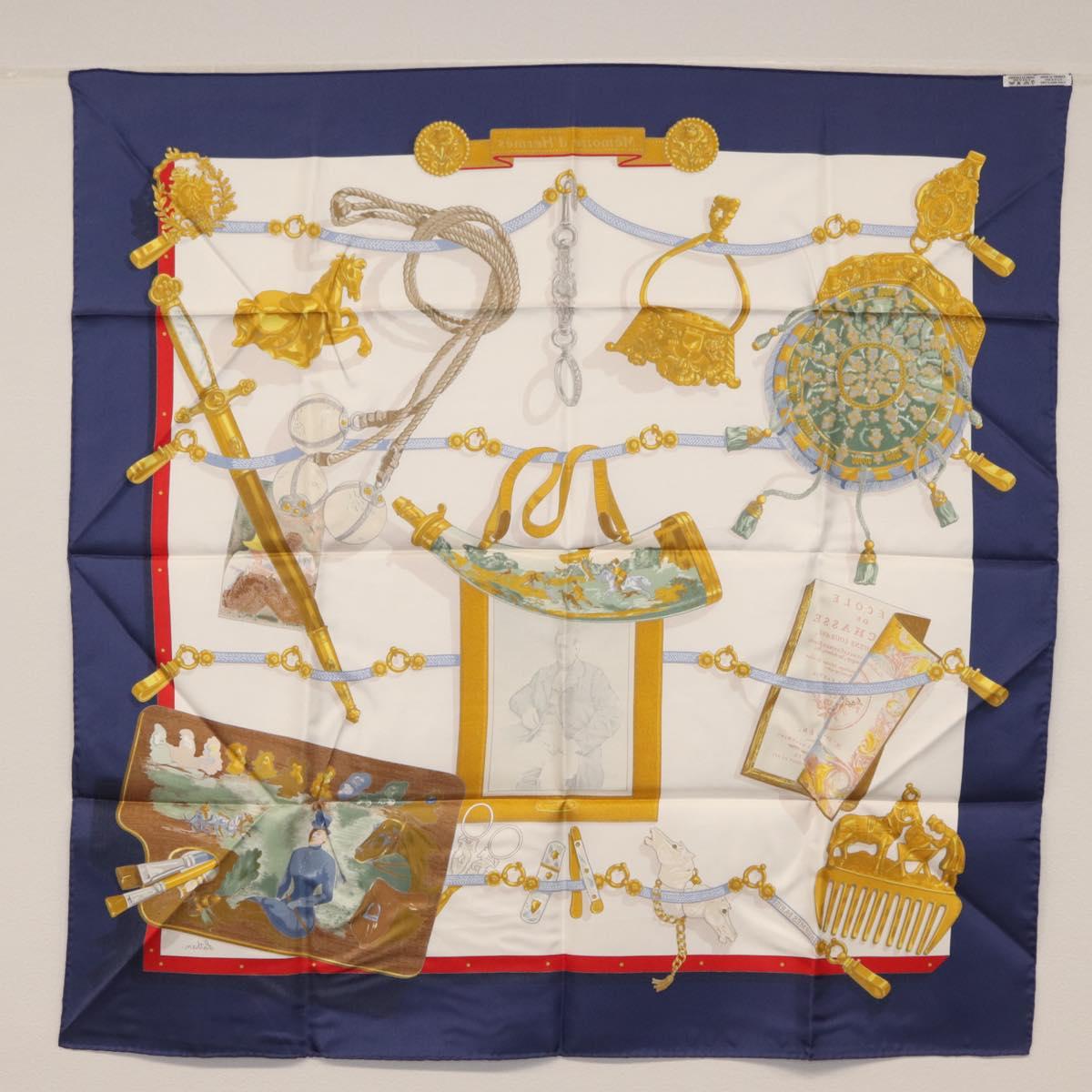 HERMES Carre 90 Scarf ""Memoire d'Hermes"" Silk Navy Auth am9945