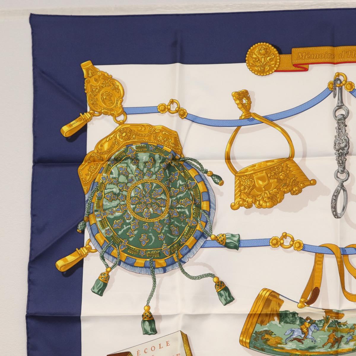 HERMES Carre 90 Scarf ""Memoire d'Hermes"" Silk Navy Auth am9945