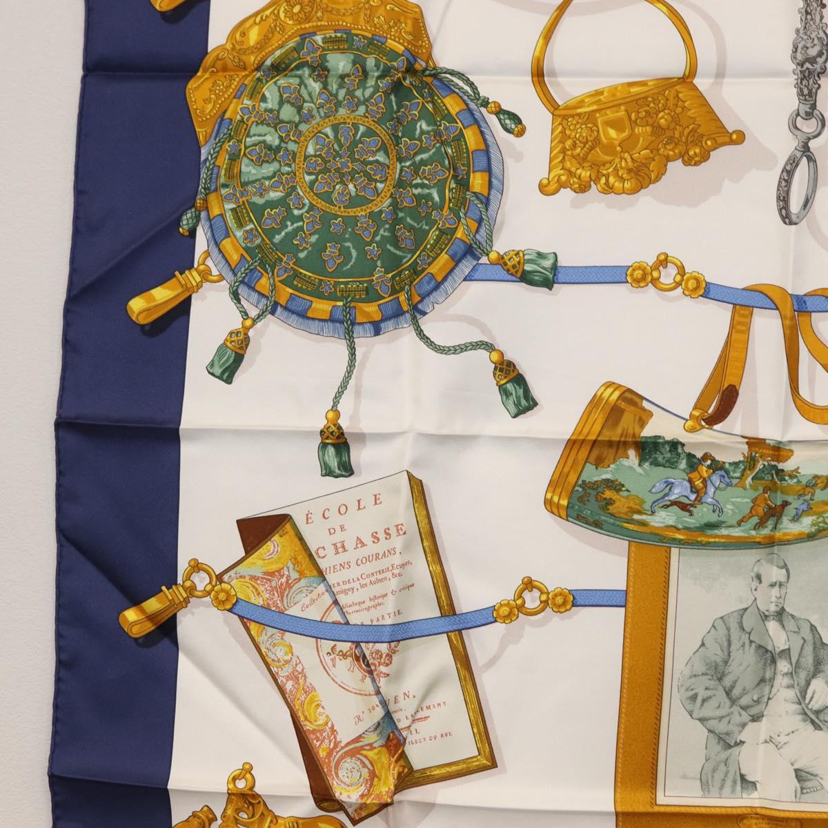 HERMES Carre 90 Scarf ""Memoire d'Hermes"" Silk Navy Auth am9945