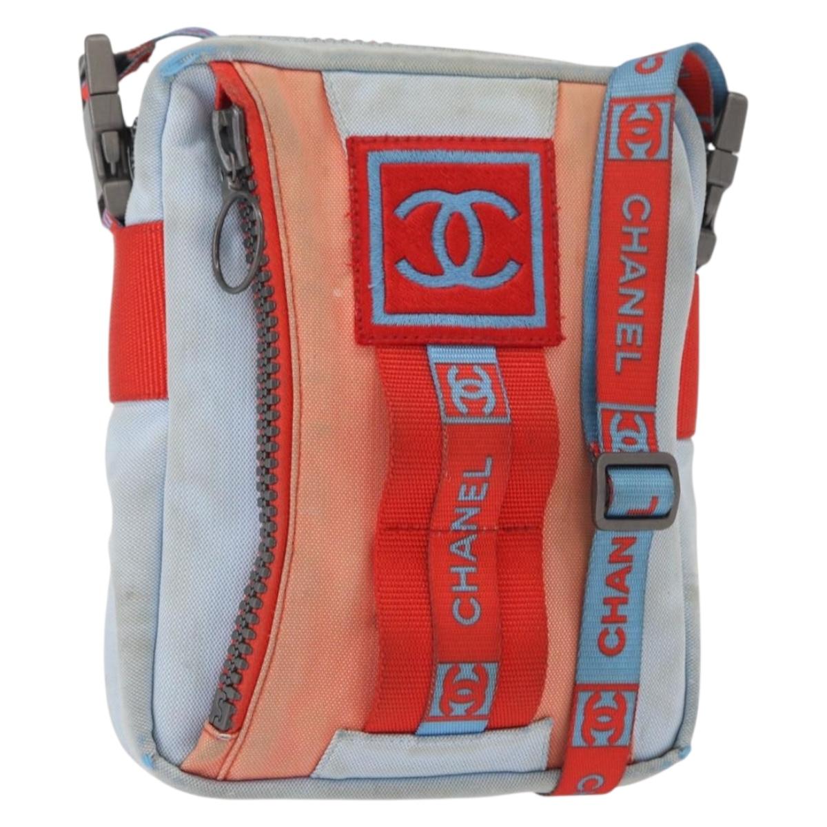 CHANEL Sports Line Shoulder Bag Nylon Red Blue CC Auth am9958