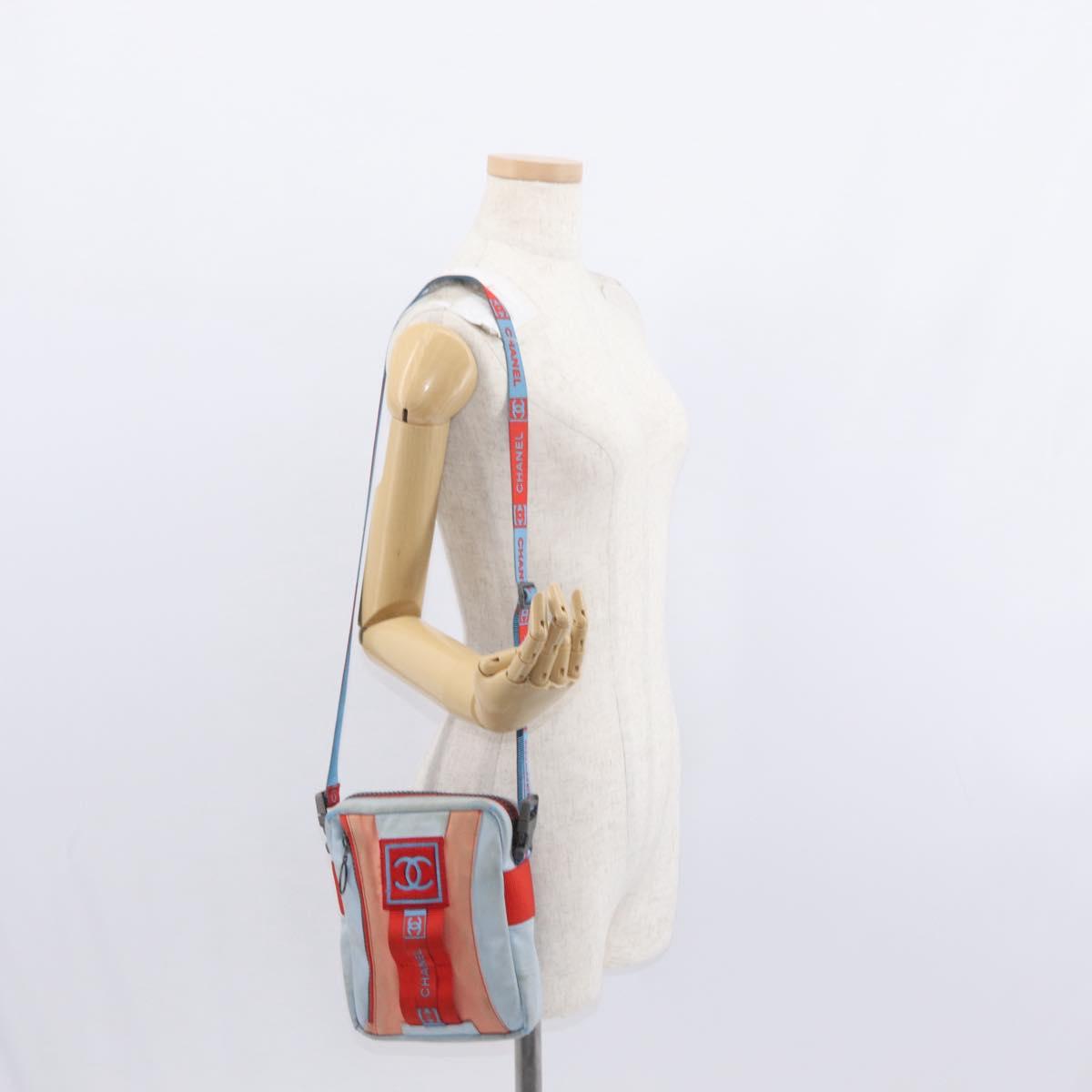 CHANEL Sports Line Shoulder Bag Nylon Red Blue CC Auth am9958