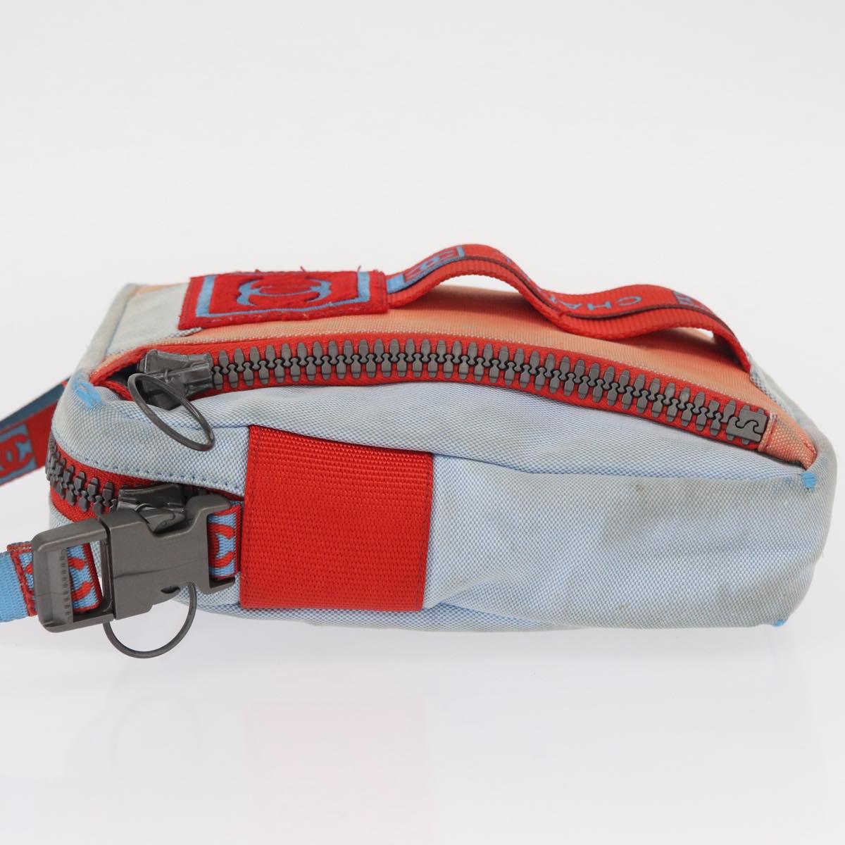 CHANEL Sports Line Shoulder Bag Nylon Red Blue CC Auth am9958