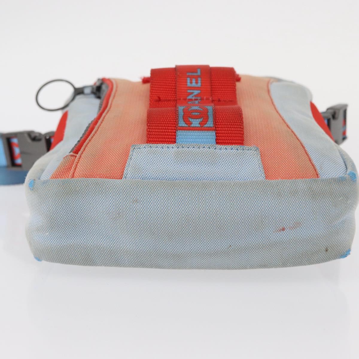 CHANEL Sports Line Shoulder Bag Nylon Red Blue CC Auth am9958