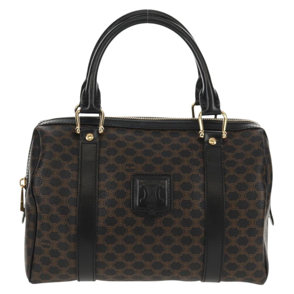 CELINE Macadam Canvas Mini Boston Bag PVC Black Gold Auth am9965V