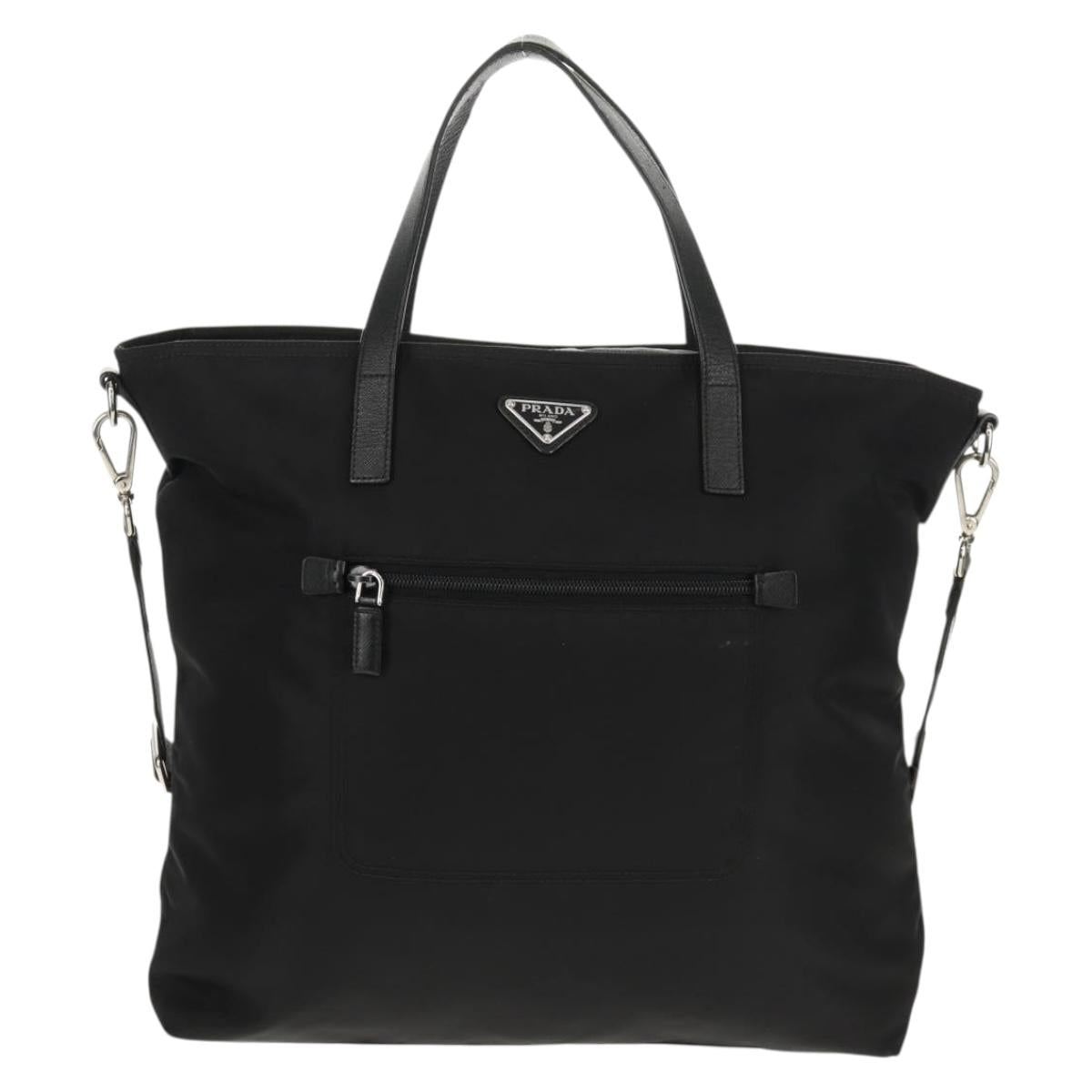 PRADA Tote Bag Nylon 2way Black Silver Auth am9967