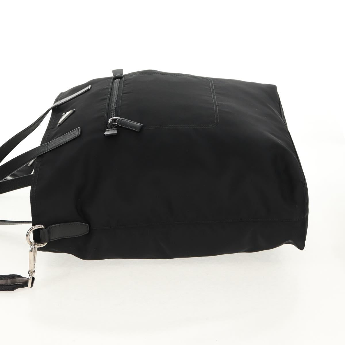 PRADA Tote Bag Nylon 2way Black Silver Auth am9967