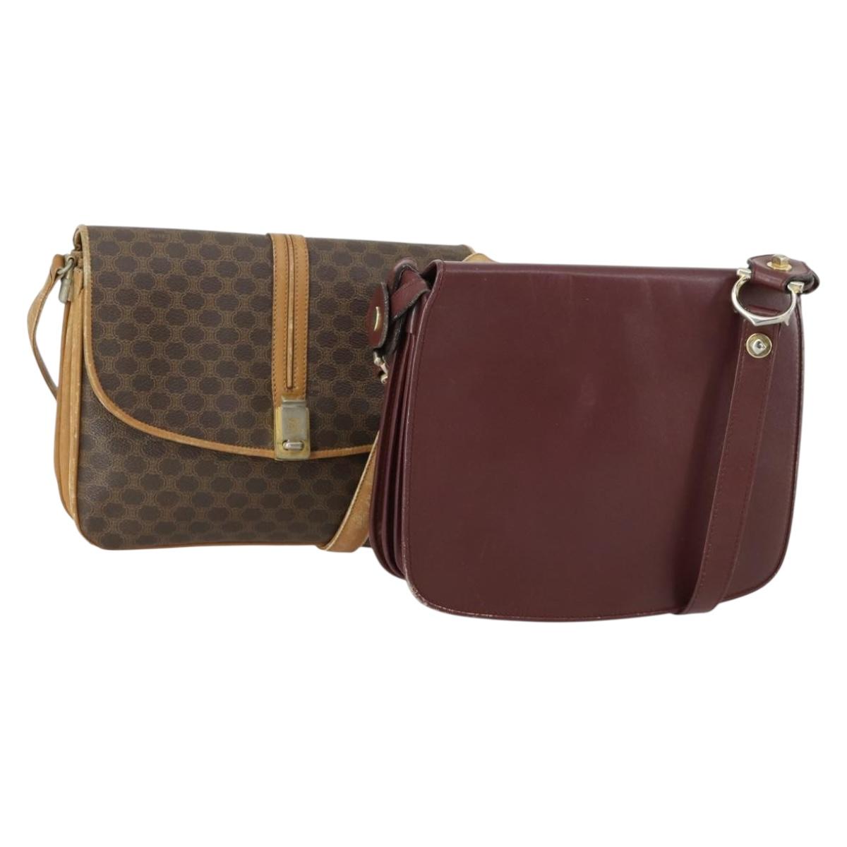 CARTIER Celine Macadam Canvas Bag Leather 2 Set Brown Bordeaux Auth am9969