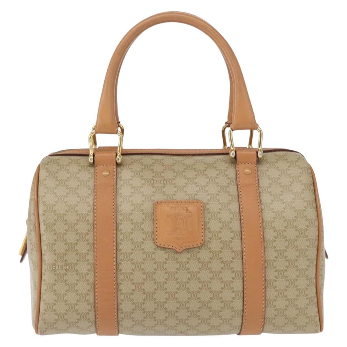 CELINE Macadam Canvas Mini Boston Bag PVC Beige Gold Auth am9971V