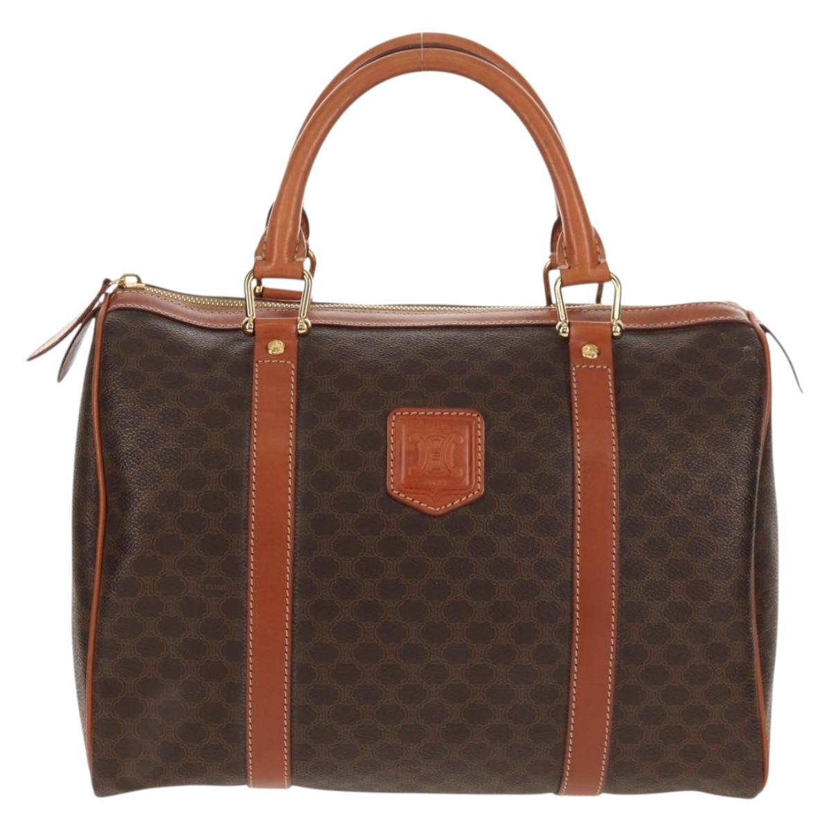 CELINE Macadam Canvas Mini Boston Bag PVC Black Gold Auth am9976V