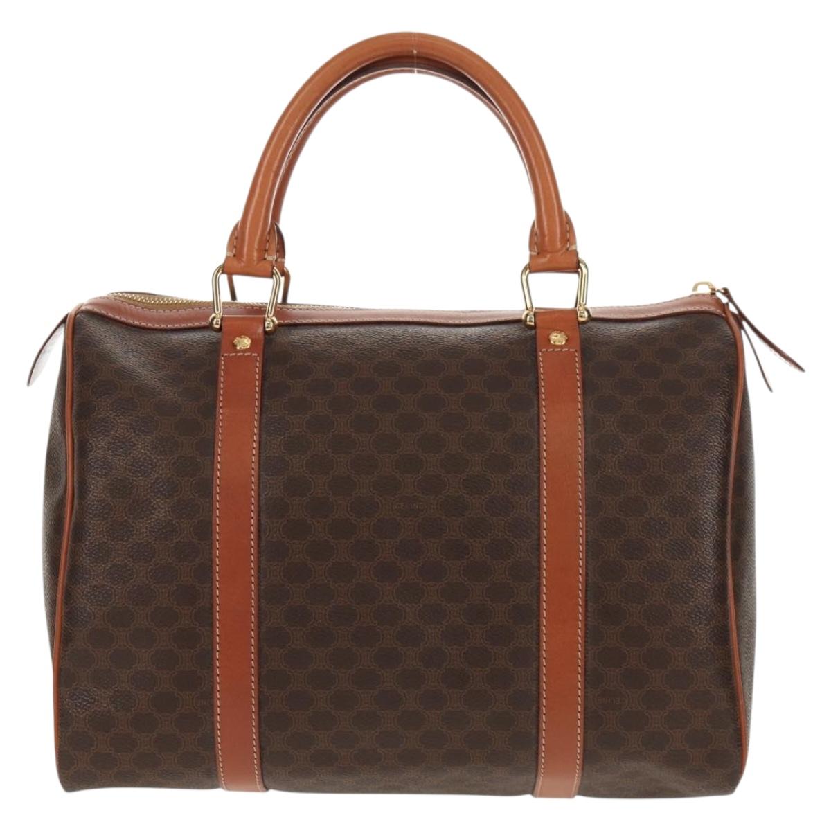 CELINE Macadam Canvas Mini Boston Bag PVC Black Gold Auth am9976V