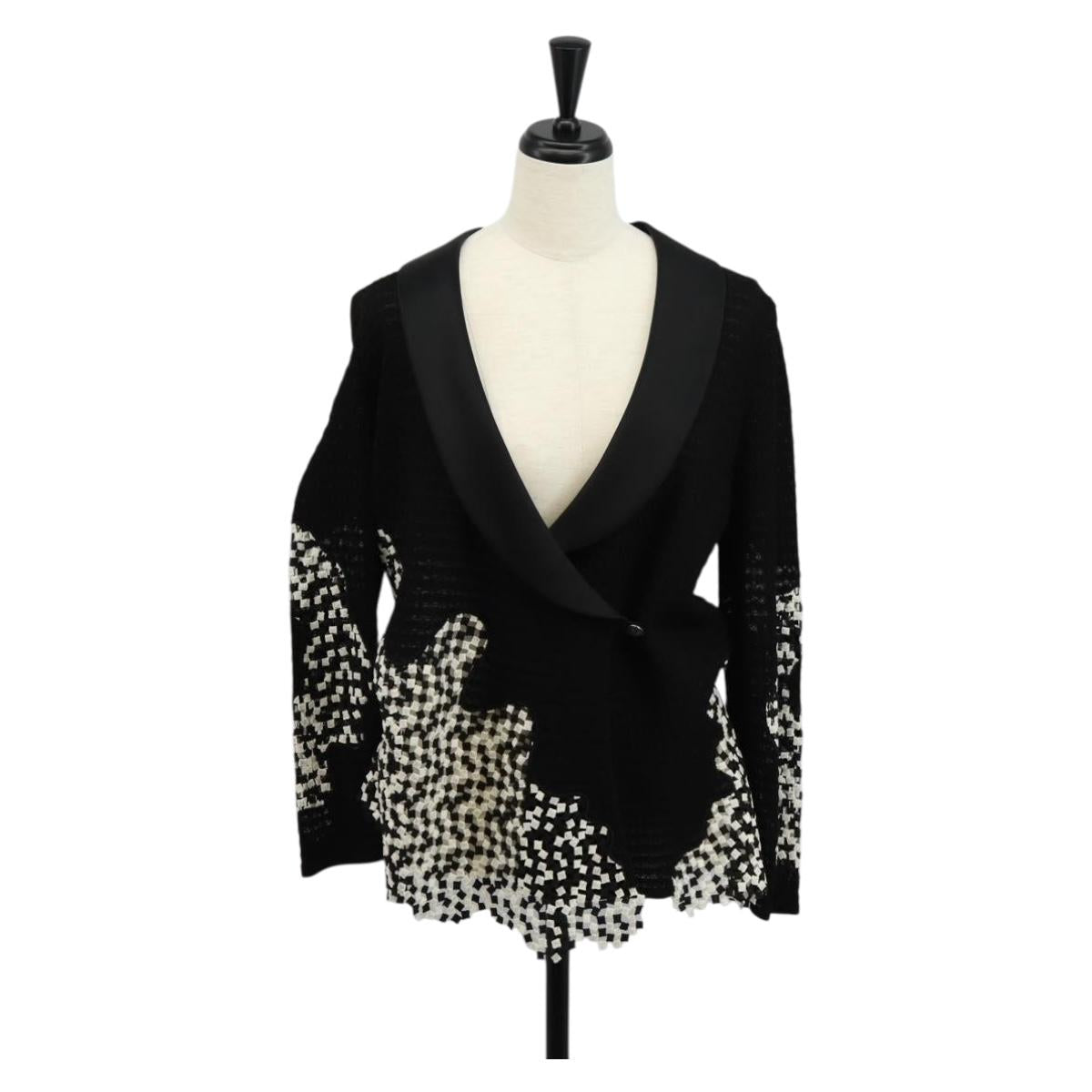 CHANEL Cardigan Rayon 36 Black CC Auth am9979V