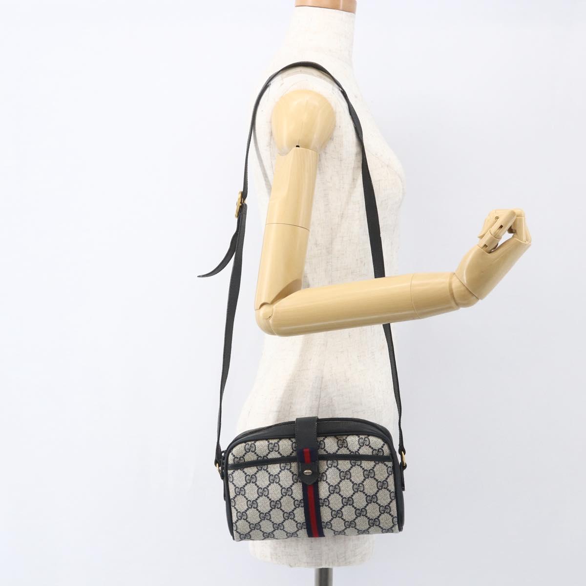 GUCCI GG Supreme Sherry Line Shoulder Bag PVC Navy Gold 89 02 055 Auth am9980