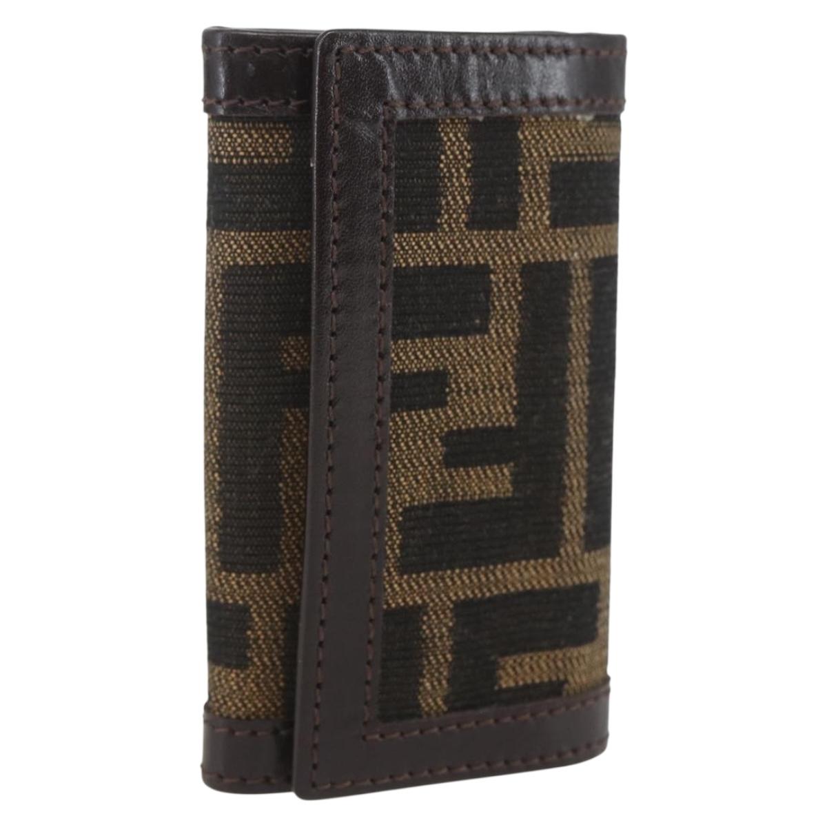 FENDI Zucca Canvas Key Case Brown Black Auth am9981V