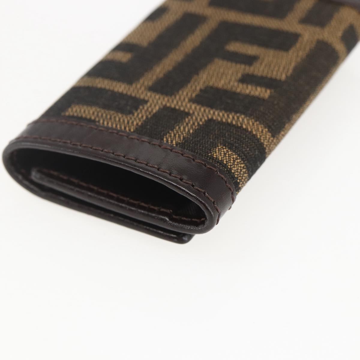 FENDI Zucca Canvas Key Case Brown Black Auth am9981V
