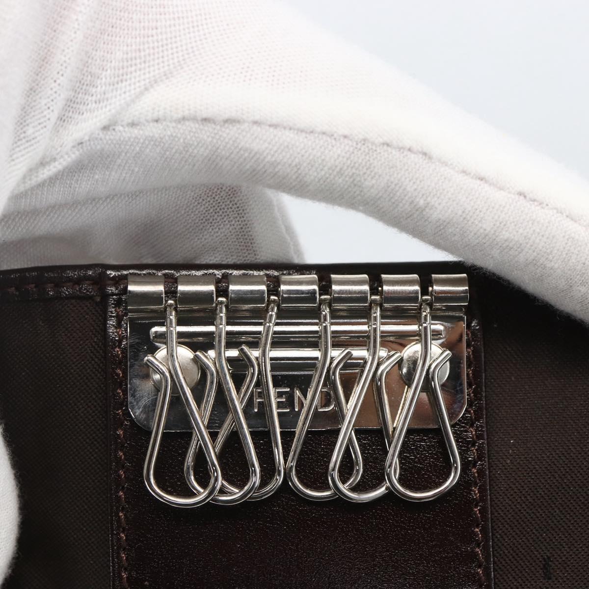 FENDI Zucca Canvas Key Case Brown Black Auth am9981V