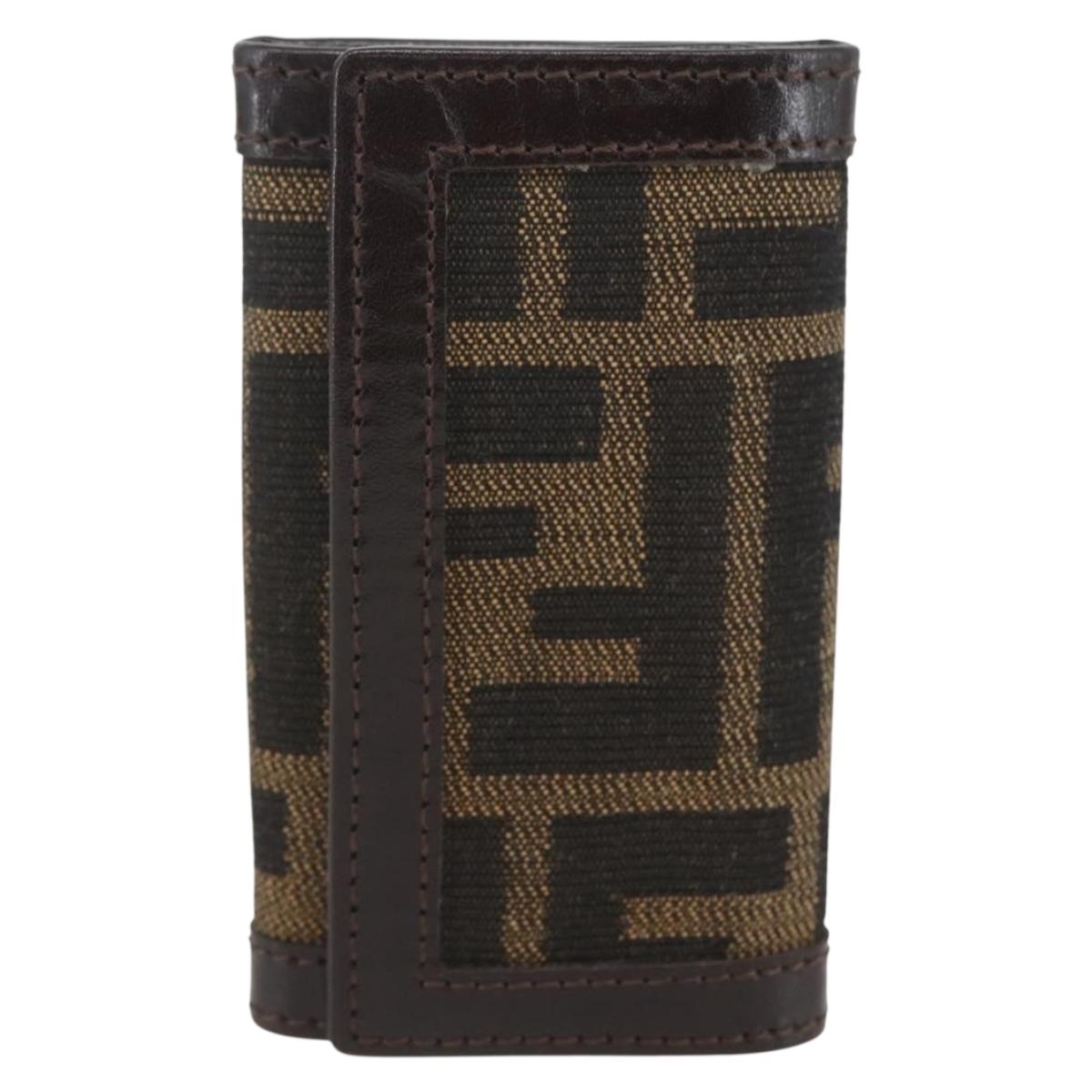 FENDI Zucca Canvas Key Case Brown Black Auth am9981V