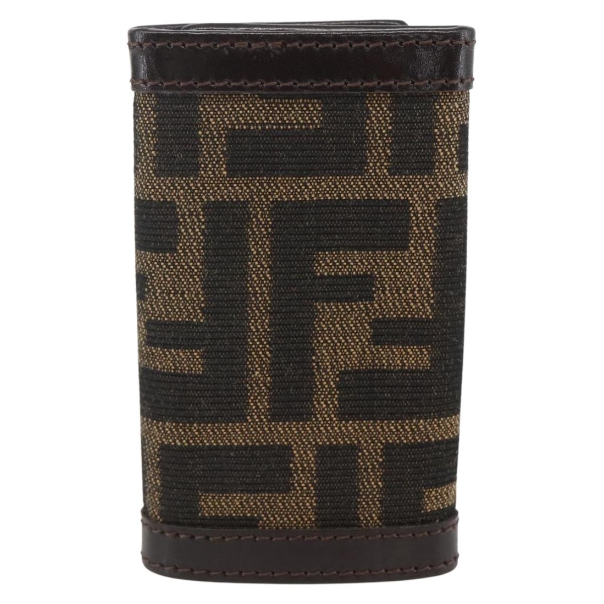 FENDI Zucca Canvas Key Case Brown Black Auth am9981V
