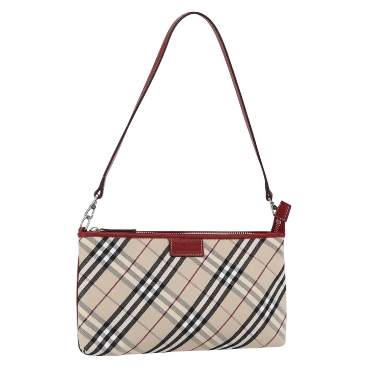 BURBERRY Nova Check Blue Label Hand Bag Canvas Beige Silver Auth am9984V