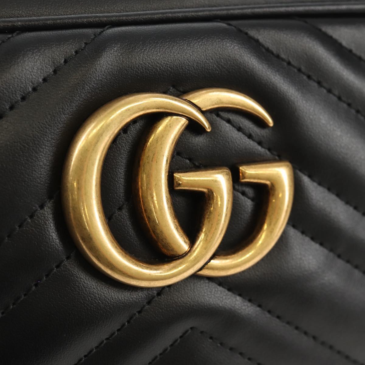 GUCCI Chain GG Marmont Shoulder Bag Leather Black Gold 447632 Auth am9985M