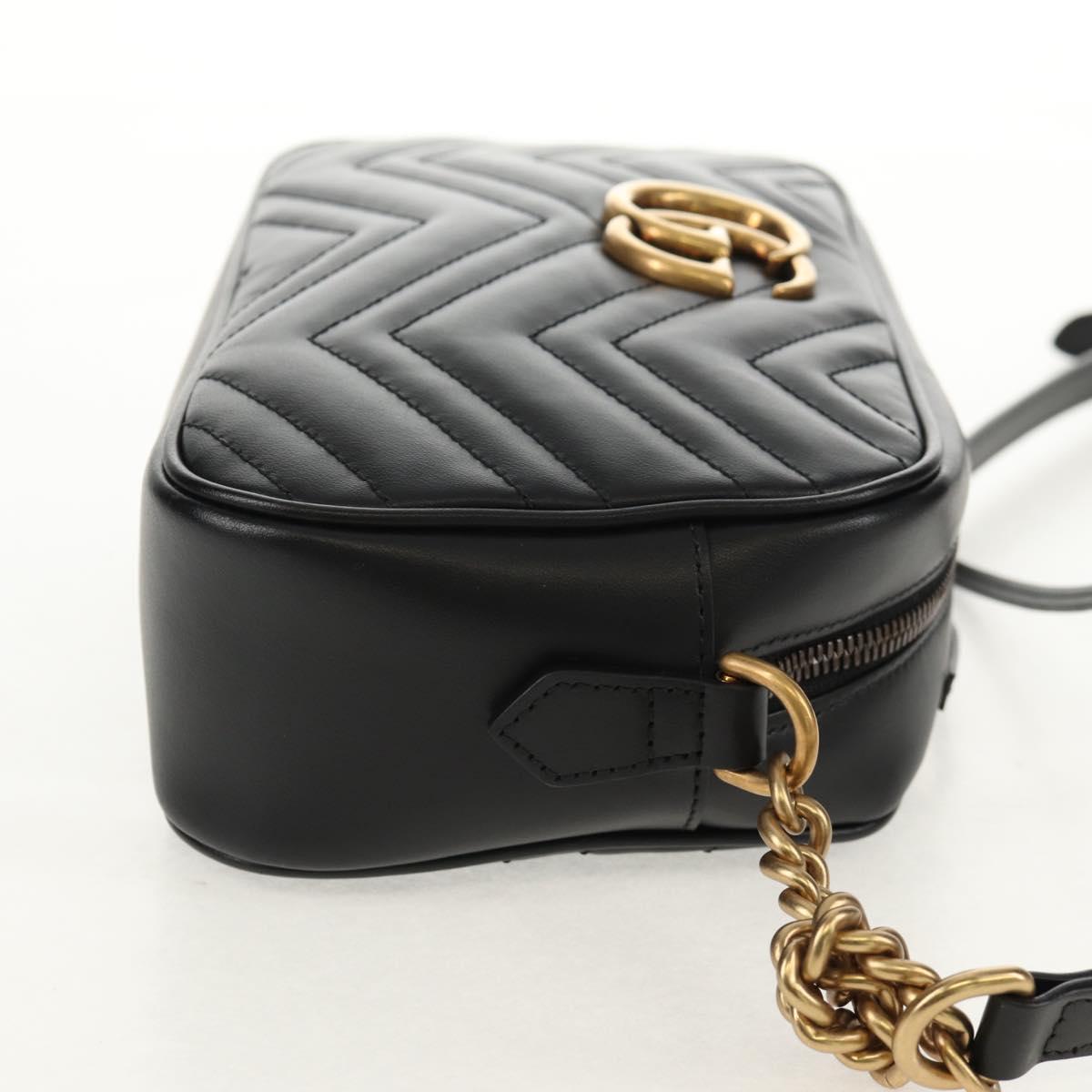 GUCCI Chain GG Marmont Shoulder Bag Leather Black Gold 447632 Auth am9985M