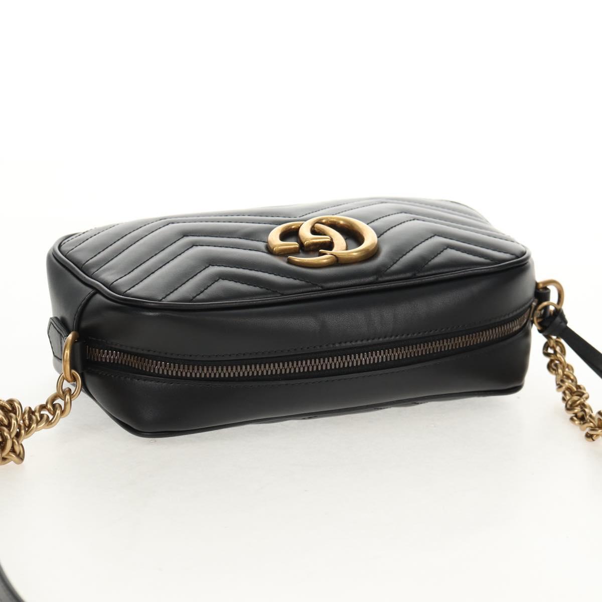 GUCCI Chain GG Marmont Shoulder Bag Leather Black Gold 447632 Auth am9985M