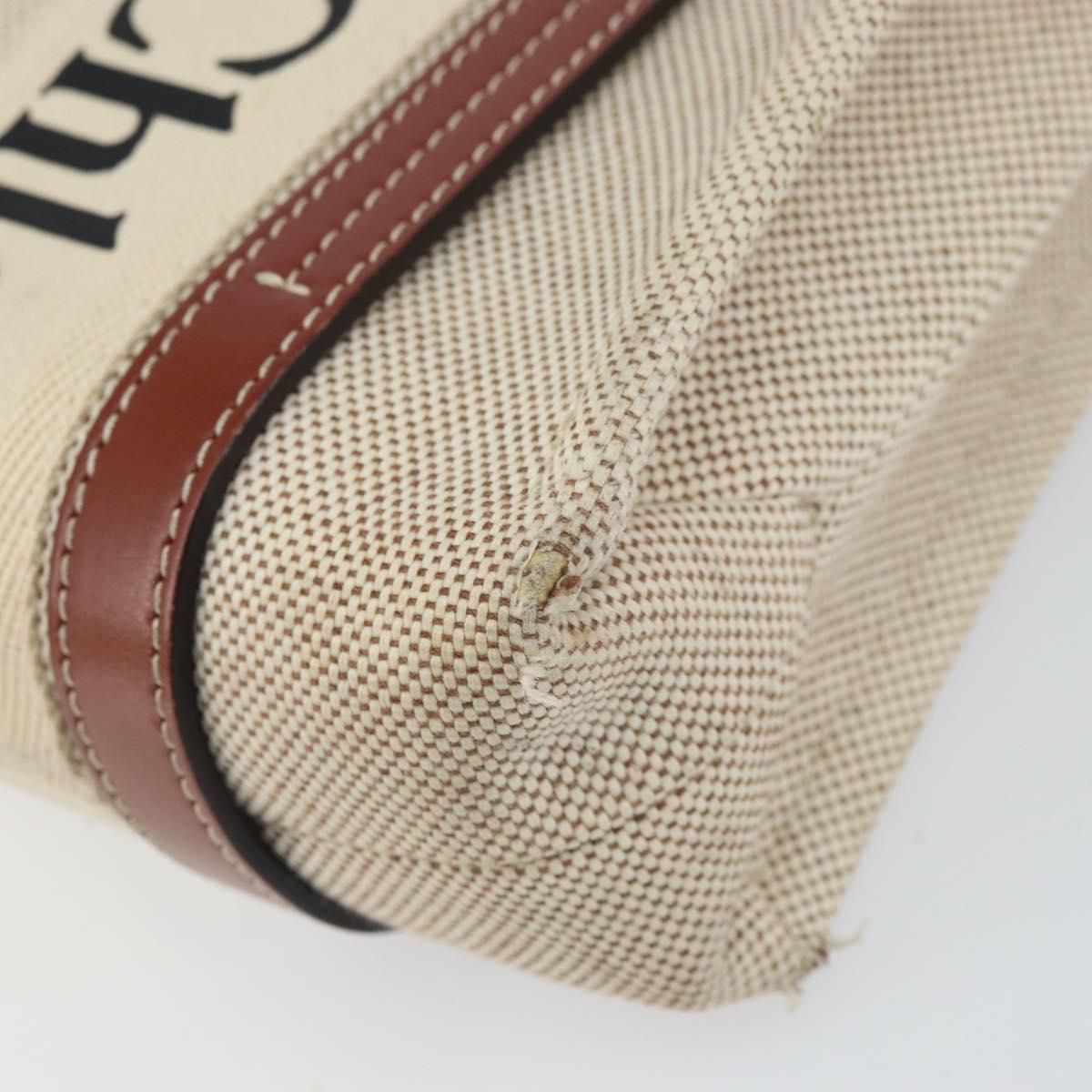 Chloe Woody Hand Bag Canvas Leather 2way Beige Gold Auth am9996