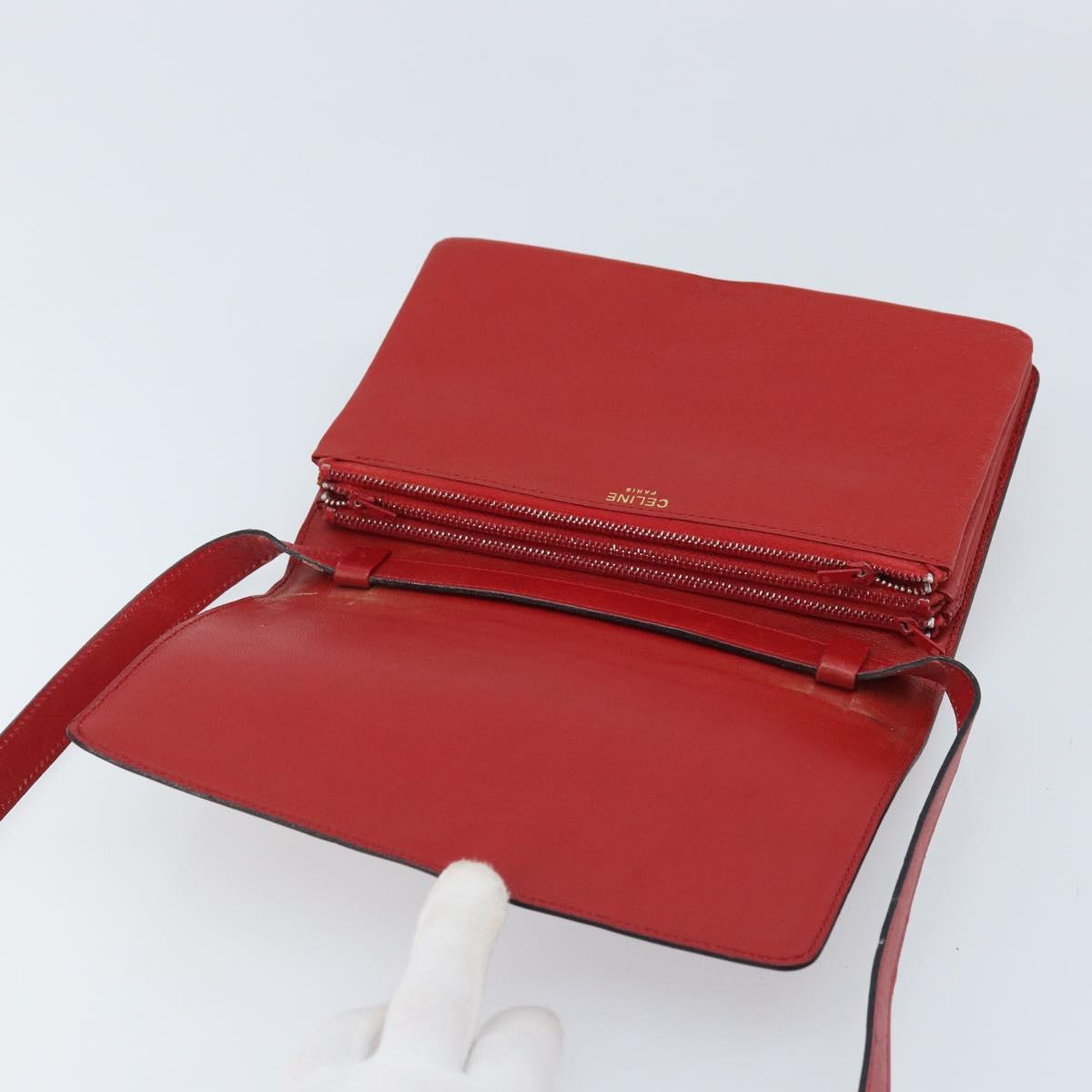 CELINE Shoulder Bag Leather Red Gold Auth AMZ004A