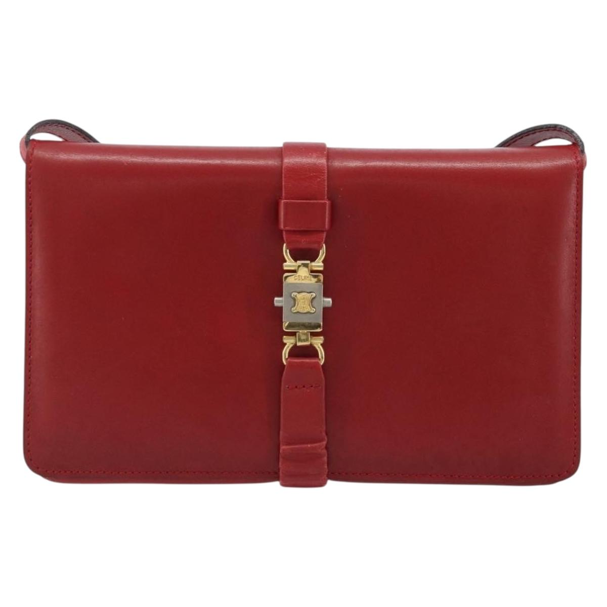 CELINE Shoulder Bag Leather Red Gold Auth AMZ004A