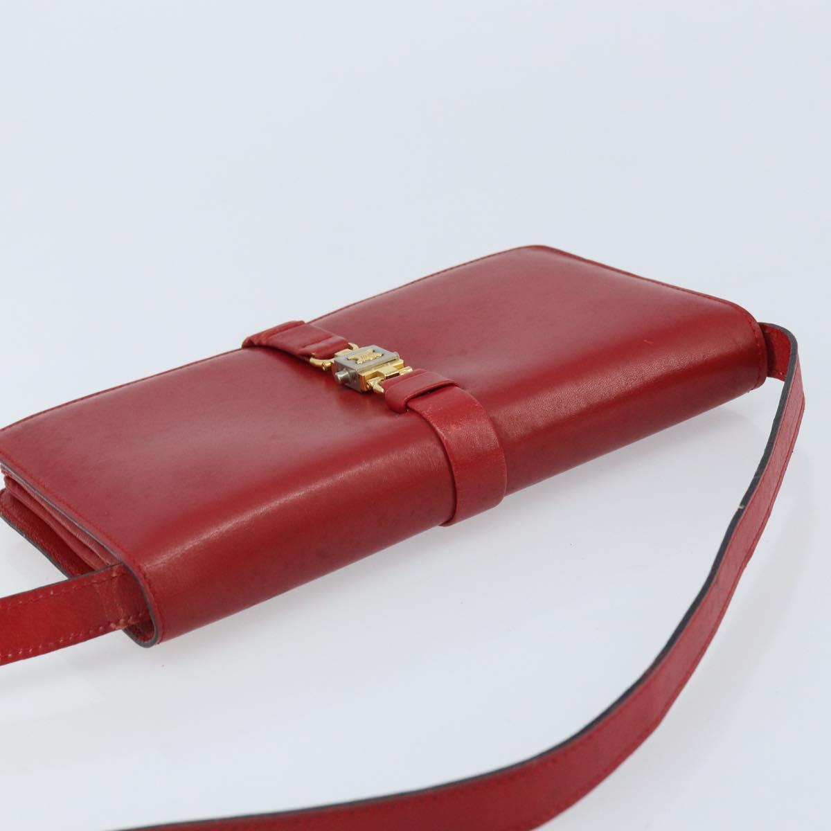 CELINE Shoulder Bag Leather Red Gold Auth AMZ004A