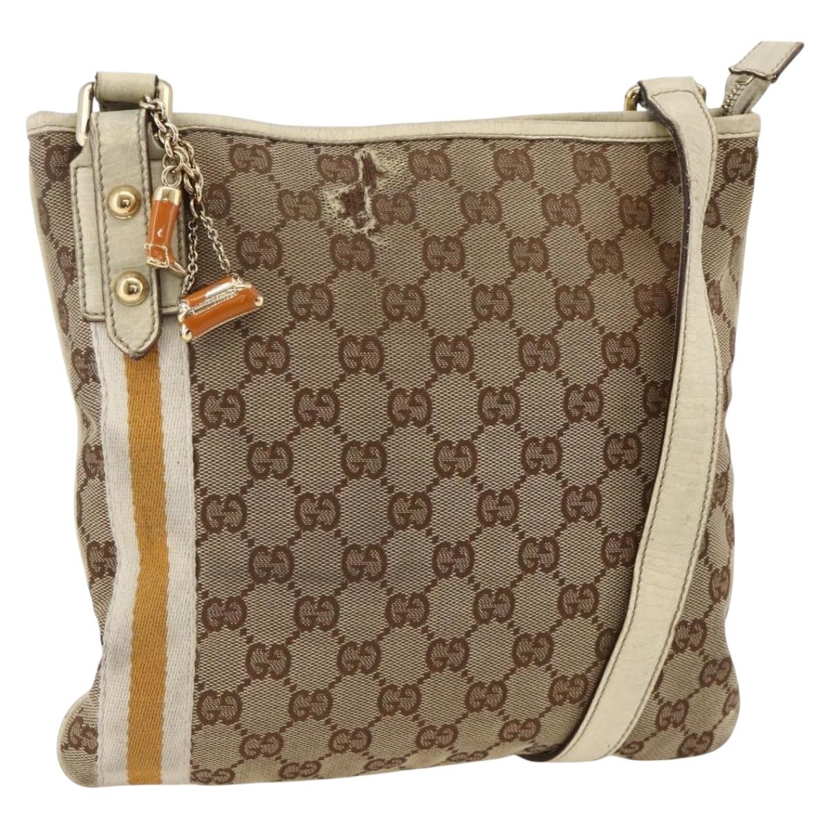GUCCI GG Canvas Sherry Line Shoulder Bag Beige Gold 144888 Auth AMZ009
