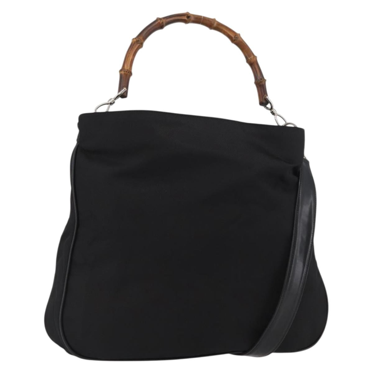GUCCI Bamboo Shoulder Bag Nylon 2way Black Silver 001 2852 1577 5 Auth AMZ012
