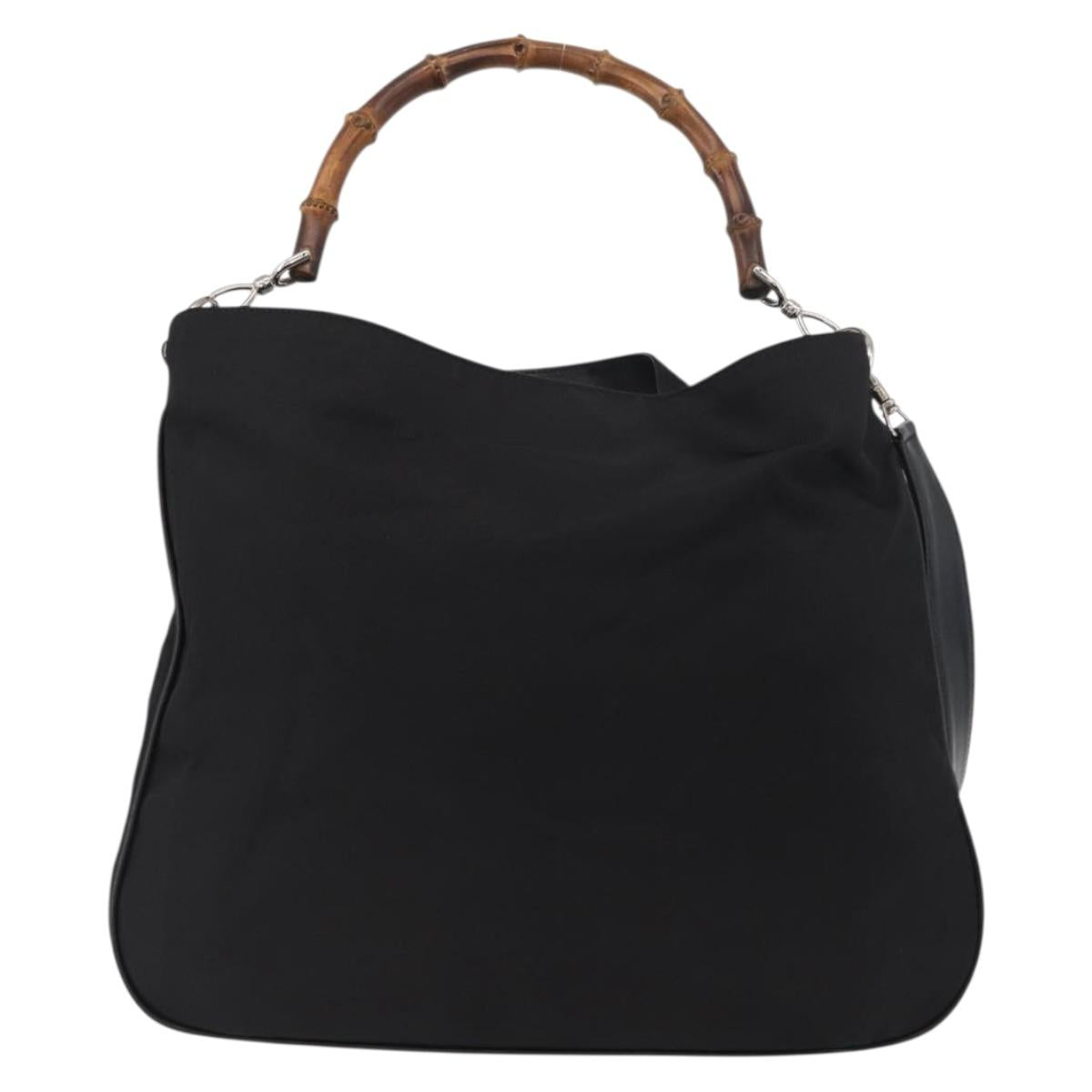 GUCCI Bamboo Shoulder Bag Nylon 2way Black Silver 001 2852 1577 5 Auth AMZ012