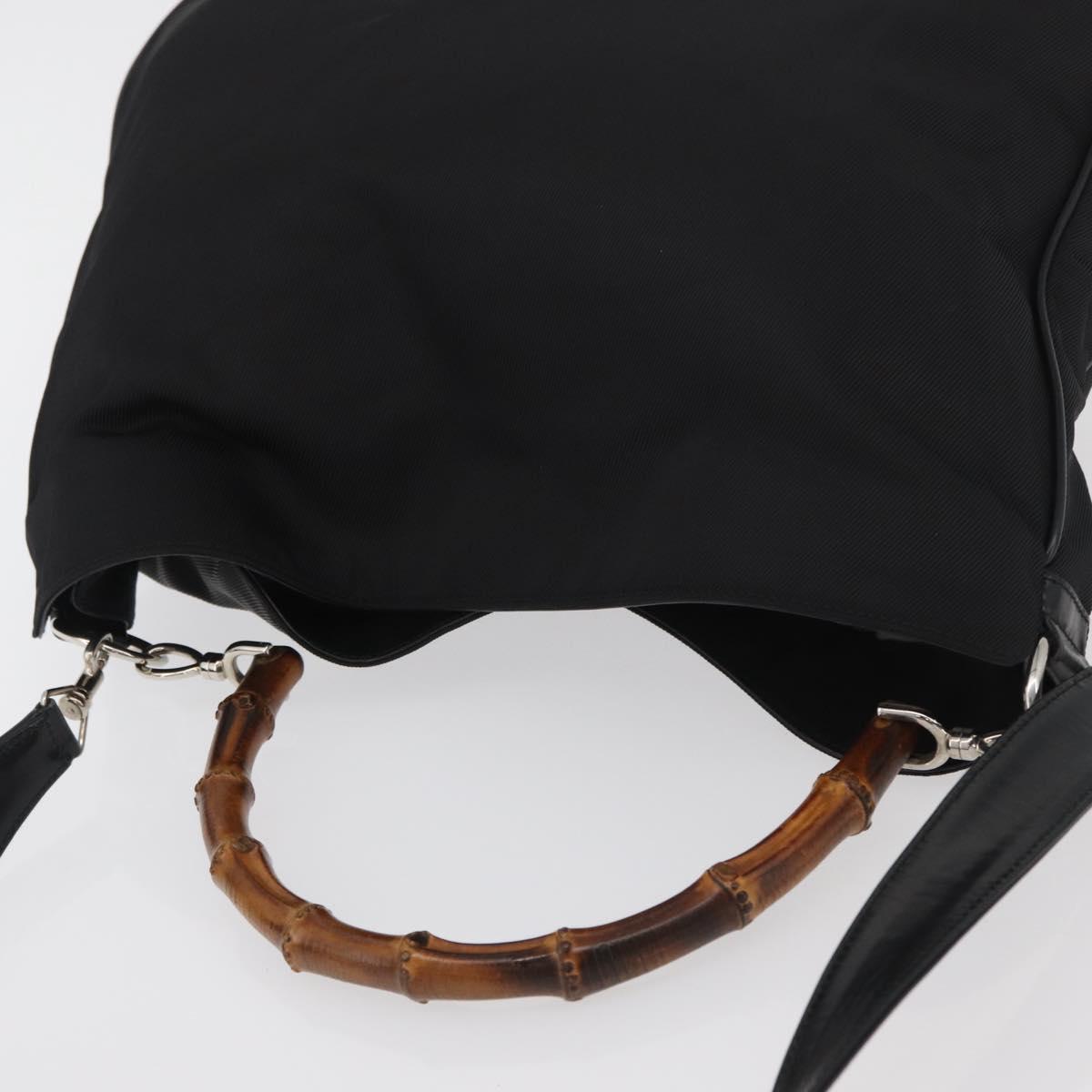 GUCCI Bamboo Shoulder Bag Nylon 2way Black Silver 001 2852 1577 5 Auth AMZ012