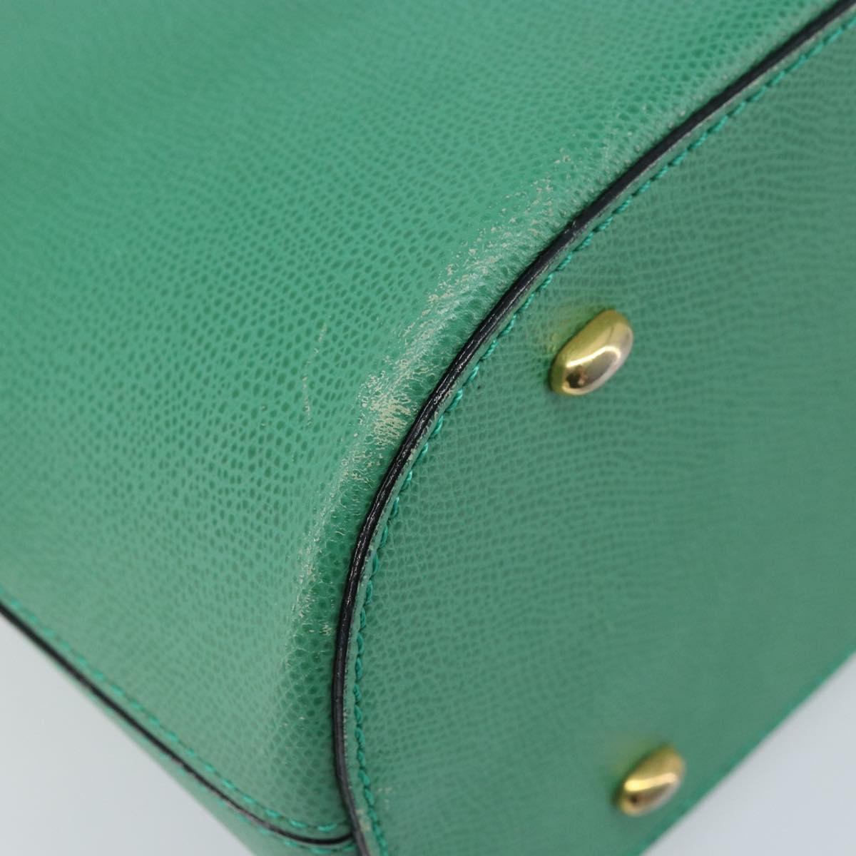 CELINE Hand Bag Leather 2way Green Gold Auth AMZ034A