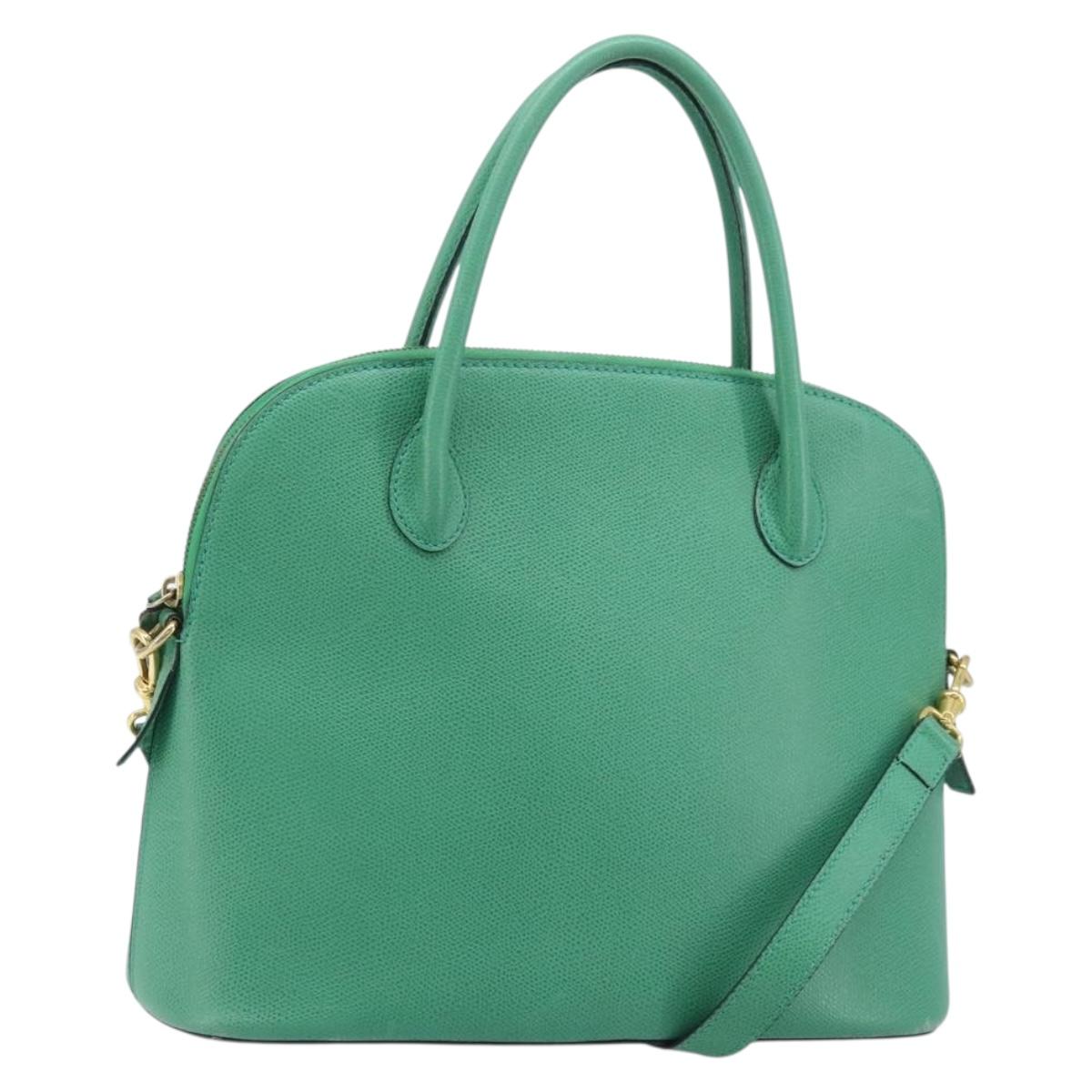 CELINE Hand Bag Leather 2way Green Gold Auth AMZ034A