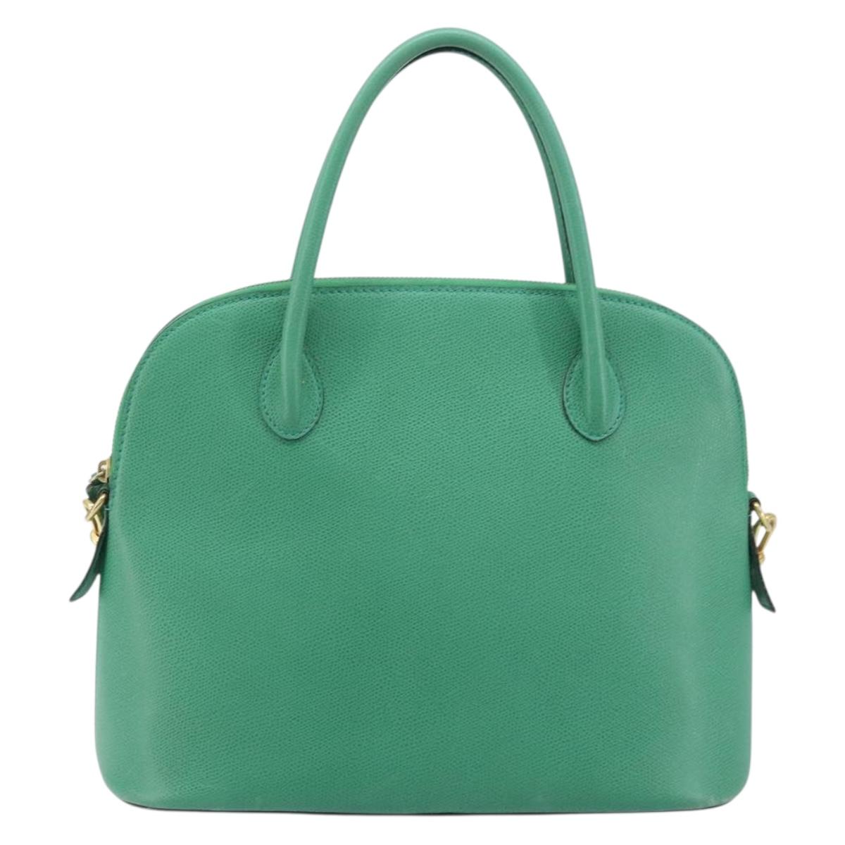 CELINE Hand Bag Leather 2way Green Gold Auth AMZ034A