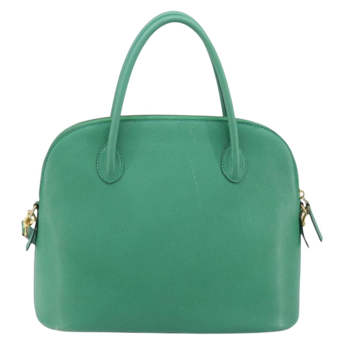 CELINE Hand Bag Leather 2way Green Gold Auth AMZ034A